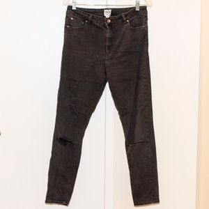 ASOS DESIGN High Waist Washed Black Jeans